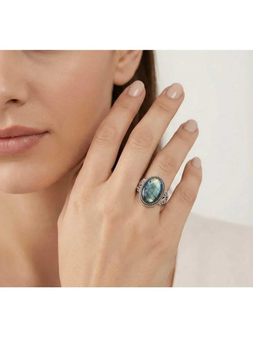 Boho Handmade Chunky Natural Gemstone Ring - Labradorite, Moonstone, Turquoise